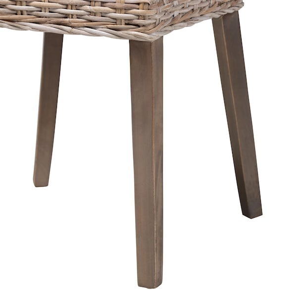 Bali & Pari Magy Modern Bohemian Grey Rattan and Natural Brown Finished Wood Dining Chair - 209-12792