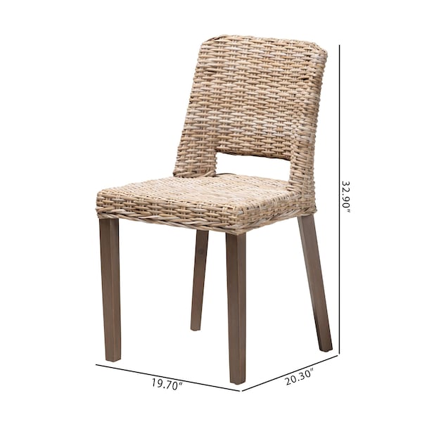 Bali & Pari Magy Modern Bohemian Grey Rattan and Natural Brown Finished Wood Dining Chair - 209-12792