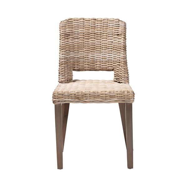 Bali & Pari Magy Modern Bohemian Grey Rattan and Natural Brown Finished Wood Dining Chair - 209-12792