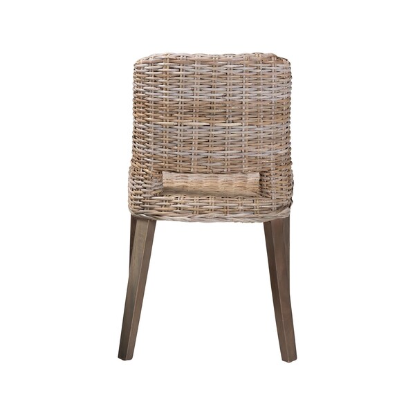 Bali & Pari Magy Modern Bohemian Grey Rattan and Natural Brown Finished Wood Dining Chair - 209-12792
