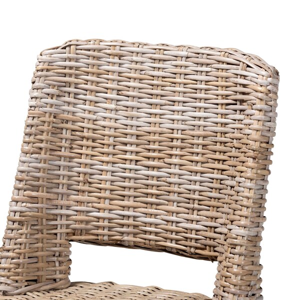 Bali & Pari Magy Modern Bohemian Grey Rattan and Natural Brown Finished Wood Dining Chair - 209-12792