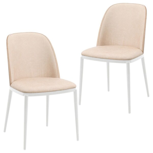 Leisuremod Tule Dining Chair with Leather Seat & White Steel Frame, Walnut/Light Brown, 2PK - TWCWN18LBR2