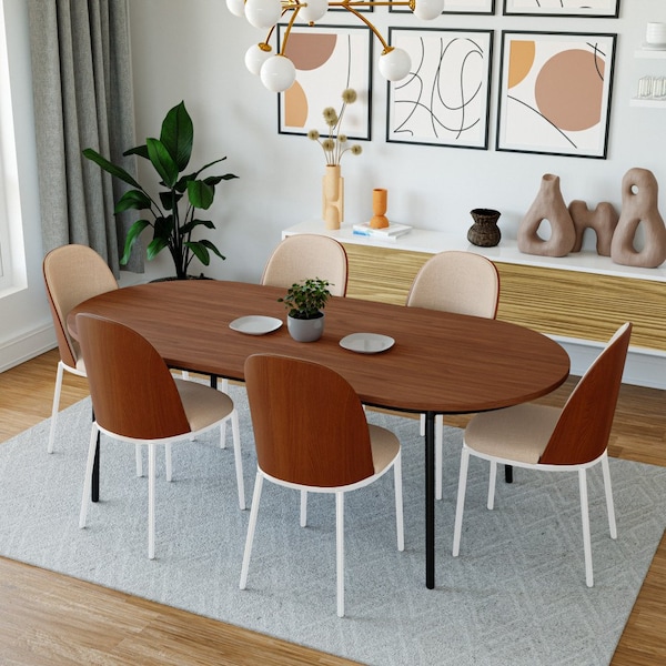 Leisuremod Tule Dining Chair with Leather Seat & White Steel Frame, Walnut/Light Brown, 2PK - TWCWN18LBR2