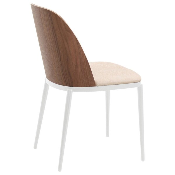 Leisuremod Tule Dining Chair with Leather Seat & White Steel Frame, Walnut/Light Brown, 2PK - TWCWN18LBR2