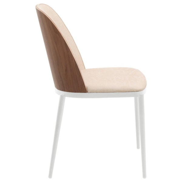 Leisuremod Tule Dining Chair with Leather Seat & White Steel Frame, Walnut/Light Brown, 2PK - TWCWN18LBR2