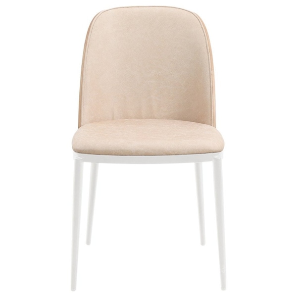 Leisuremod Tule Dining Chair with Leather Seat & White Steel Frame, Walnut/Light Brown, 2PK - TWCWN18LBR2