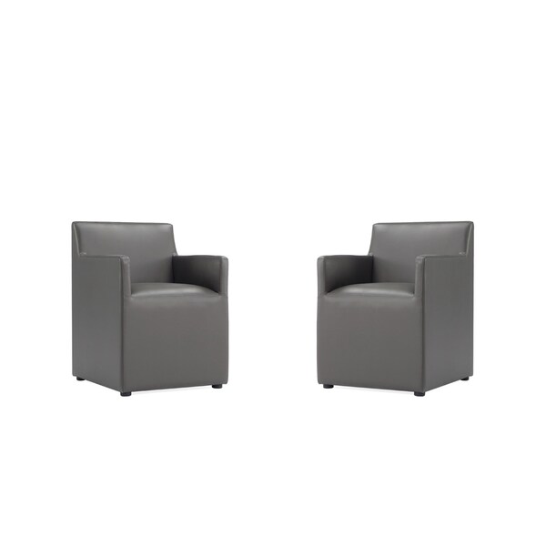 Manhattan Comfort Anna Square Faux Leather Dining Chair in Pewter - Set of 2 - 2-DC058AR-PE