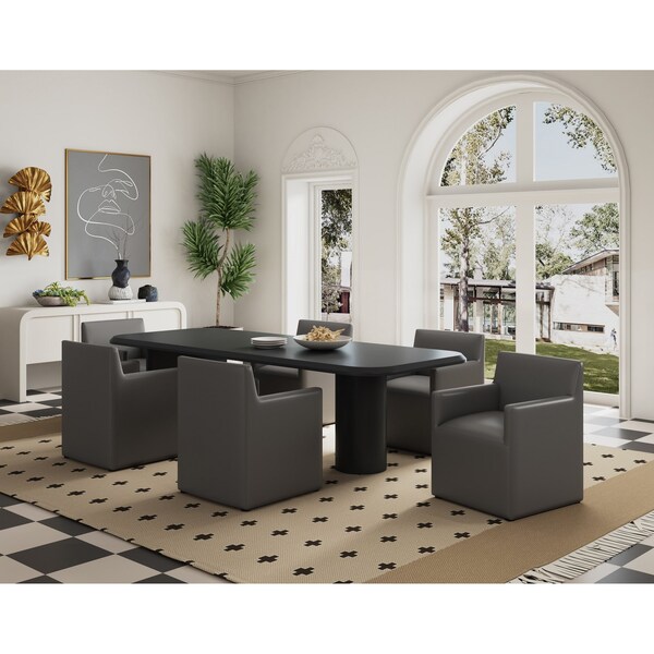Manhattan Comfort Anna Square Faux Leather Dining Chair in Pewter - Set of 2 - 2-DC058AR-PE