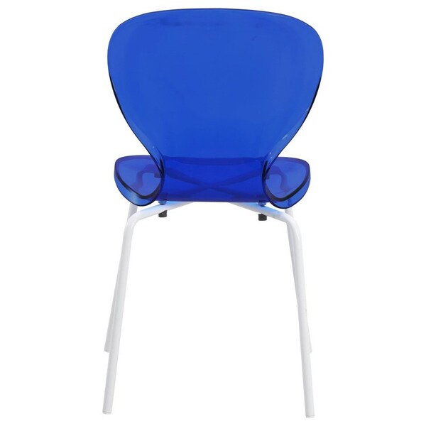 Leisuremod Modern Oyster Transparent Side Dining Side Chair with White Base in Blue, 2PK - OCW-17TBU2