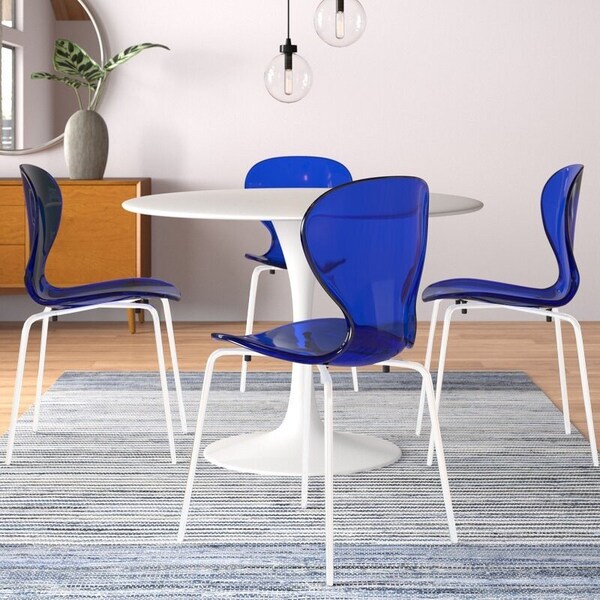 Leisuremod Modern Oyster Transparent Side Dining Side Chair with White Base in Blue, 2PK - OCW-17TBU2