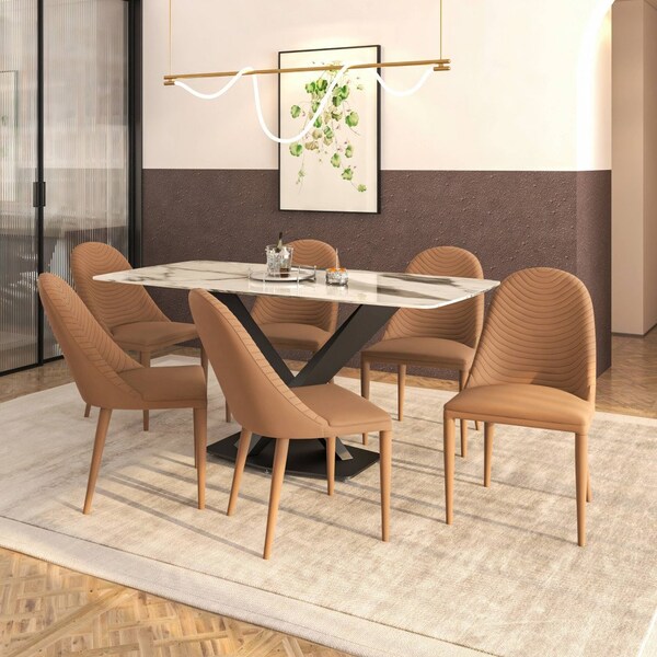 Leisuremod Seville Modern Leather Dining Side Chair with Iron Legs in Taupe, 4PK - SC48TP4