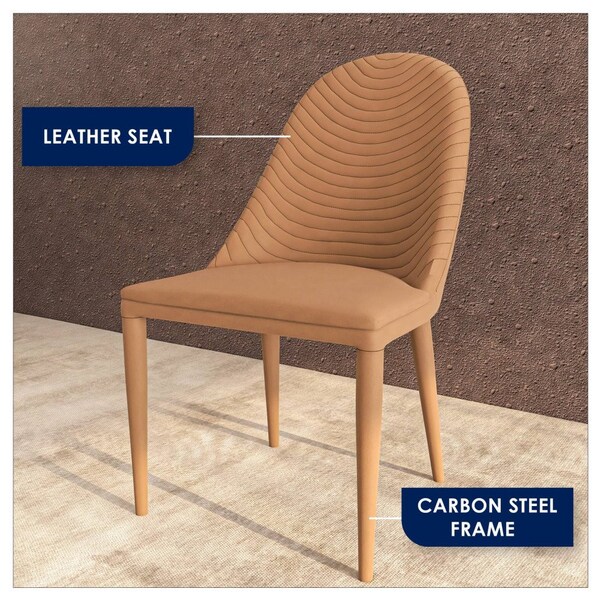 Leisuremod Seville Modern Leather Dining Side Chair with Iron Legs in Taupe, 4PK - SC48TP4