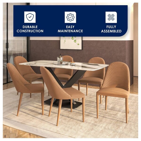 Leisuremod Seville Modern Leather Dining Side Chair with Iron Legs in Taupe, 4PK - SC48TP4