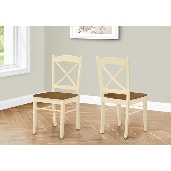 Monarch Specialties Dining Chair, Set Of 2, Side, Kitchen, Dining Room, Oak And Cream, Wood Legs, Transitional - I 1325