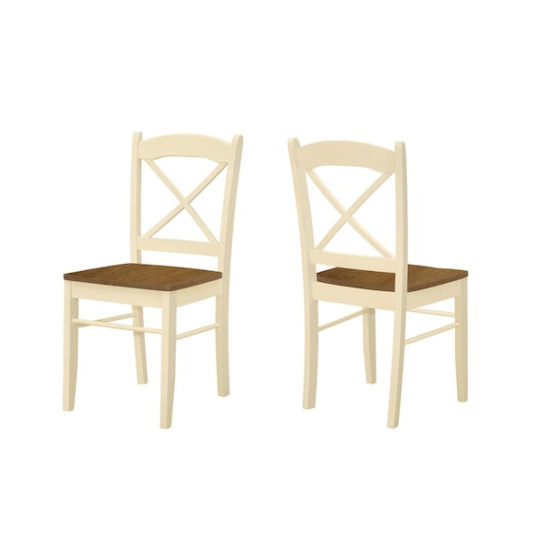 Monarch Specialties Dining Chair, Set Of 2, Side, Kitchen, Dining Room, Oak And Cream, Wood Legs, Transitional - I 1325