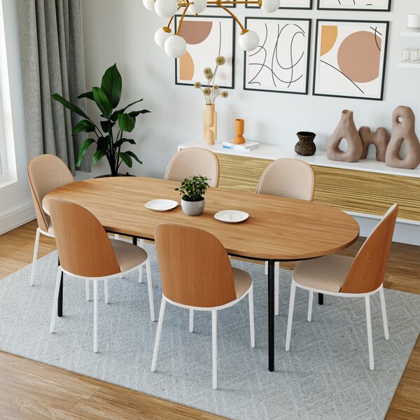 Leisuremod Tule Dining Side Chair with Velvet Seat and White Powder-Coated Steel Frame, Natural Wood/Brown - TWCNW18BR