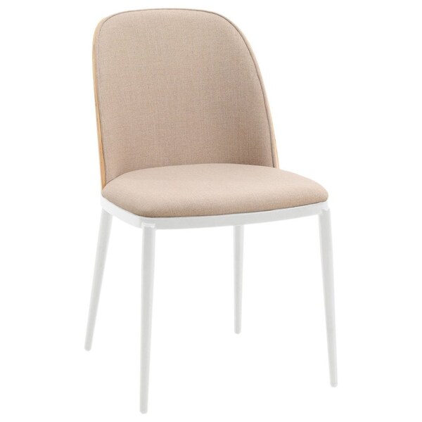 Leisuremod Tule Dining Side Chair with Velvet Seat and White Powder-Coated Steel Frame, Natural Wood/Brown - TWCNW18BR