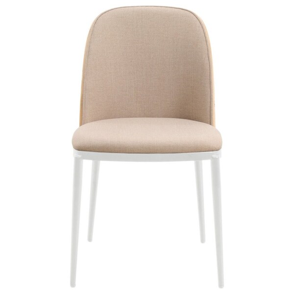 Leisuremod Tule Dining Side Chair with Velvet Seat and White Powder-Coated Steel Frame, Natural Wood/Brown - TWCNW18BR