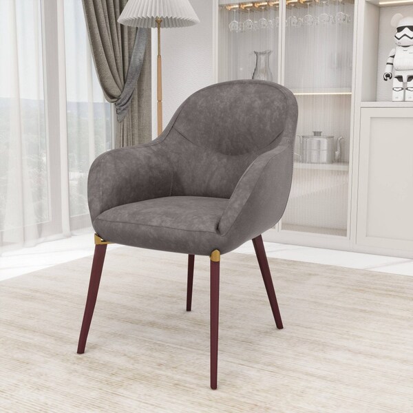 Leisuremod Elias Dining Chair Upholstered in Leather Velvet and Powder Coated Iron Legs, 2PK - EDC21DGR-2