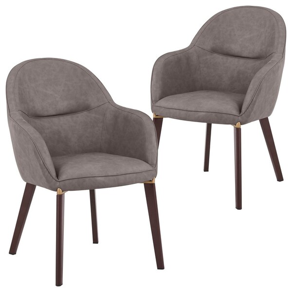 Leisuremod Elias Dining Chair Upholstered in Leather Velvet and Powder Coated Iron Legs, 2PK - EDC21DGR-2