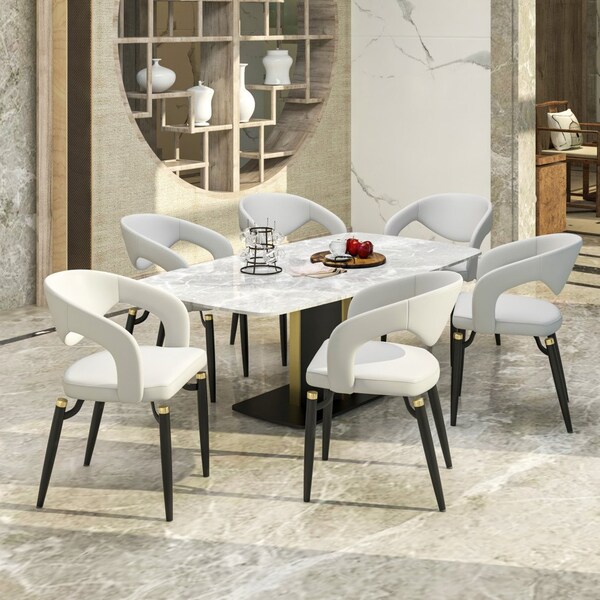 Leisuremod Entice Modern Leather Dining Chair with Iron Legs Open-Back Design in Grey - EC60GR