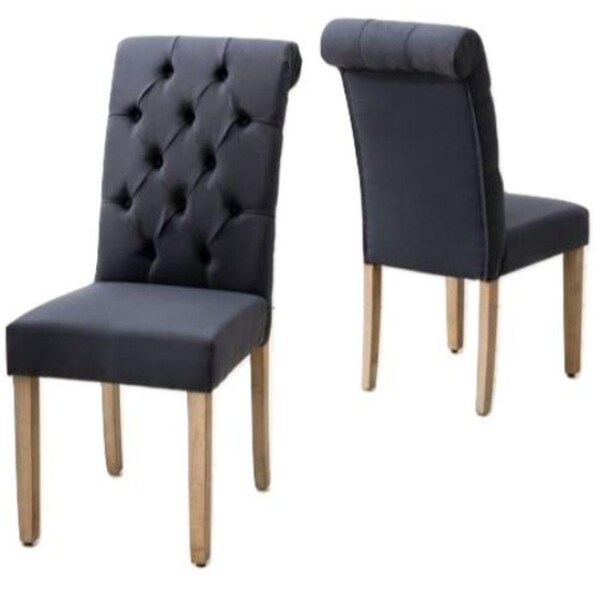Homeroots Natalie Roll Top Tufted Blue Linen Fabric Modern Dining Chair - Set of 2 - 303555