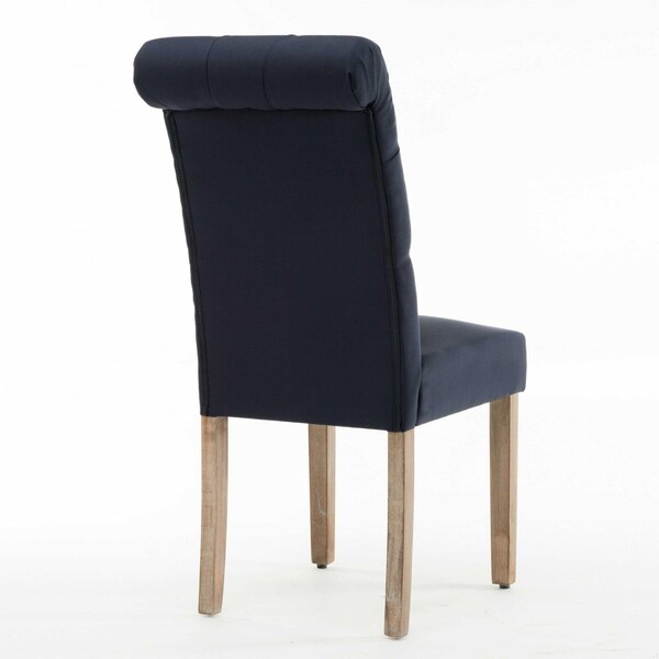 Homeroots Natalie Roll Top Tufted Blue Linen Fabric Modern Dining Chair - Set of 2 - 303555