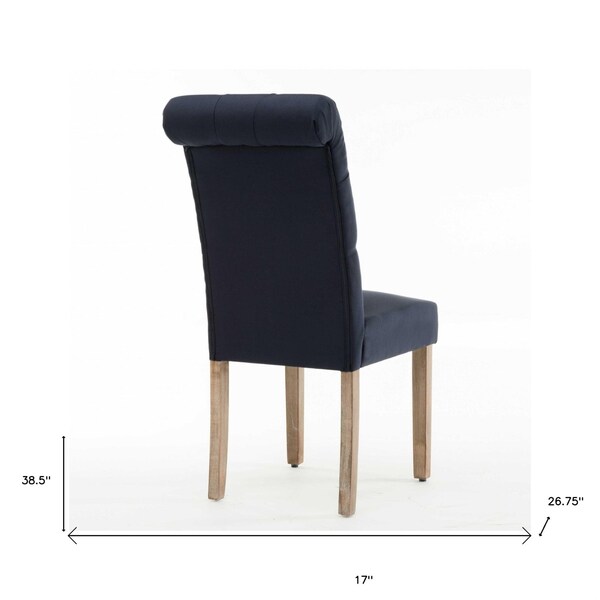 Homeroots Natalie Roll Top Tufted Blue Linen Fabric Modern Dining Chair - Set of 2 - 303555