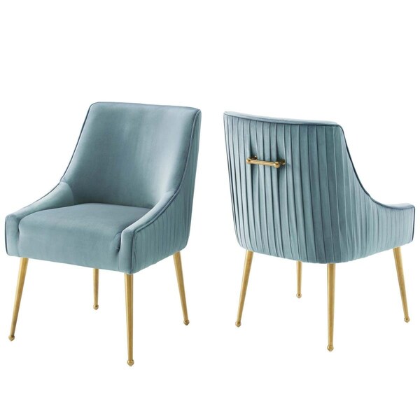 Modway Furniture Discern Pleated Back Upholstered Performance Velvet Dining Chair, Light Blue - Set of 2 - EEI-4149-LBU
