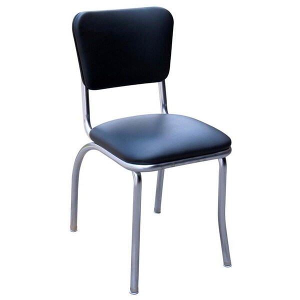 Bookazine 4110 Diner Chair -Black- with 1 in. Pulled Seat - Chrome - Black - TI478828
