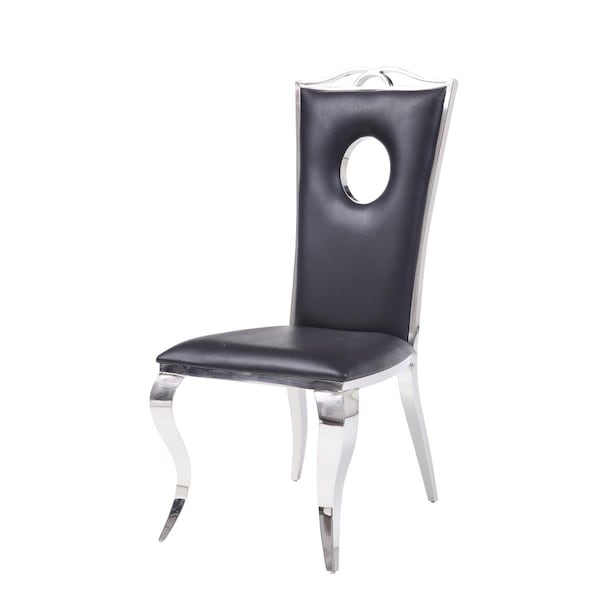 Gfancy Fixtures 19 x 21 x 44 in. PU Stainless Steel Upholstered Seat Side Chair - Set of 2 - GF3094725