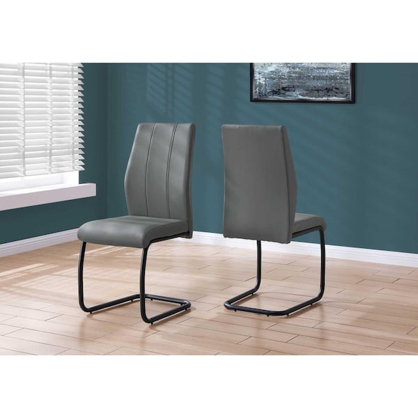 Gfancy Fixtures 77.5 in. Grey Leather Look, Chrome Metal & Foam Dining Chairs, 2PK - GF3667715