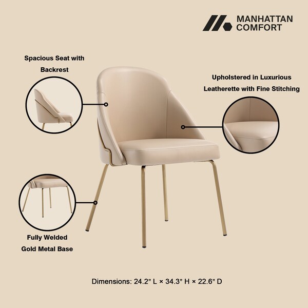 Manhattan Comfort Gracie Dining Chair in Tan and Gold - Set of 2 - 2-DC100-GTN
