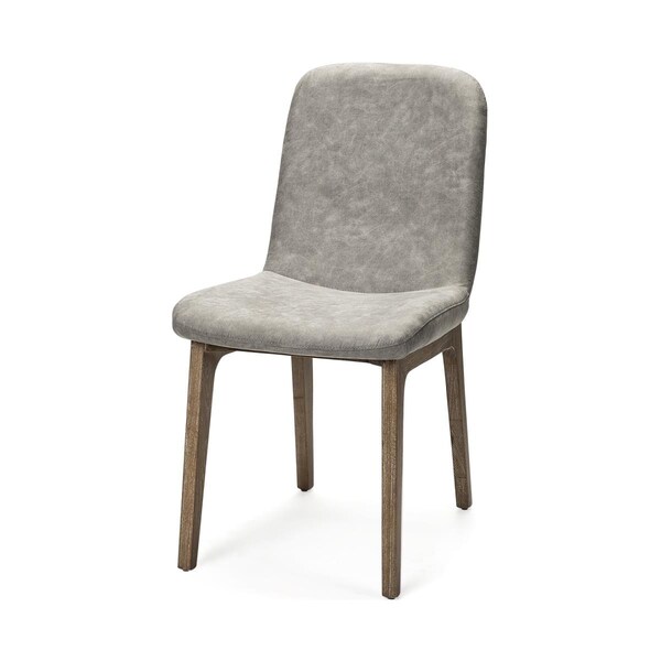 Homeroots Grey Fabric Wrap with Medium Brown Wood Base Dining Chair - 380433