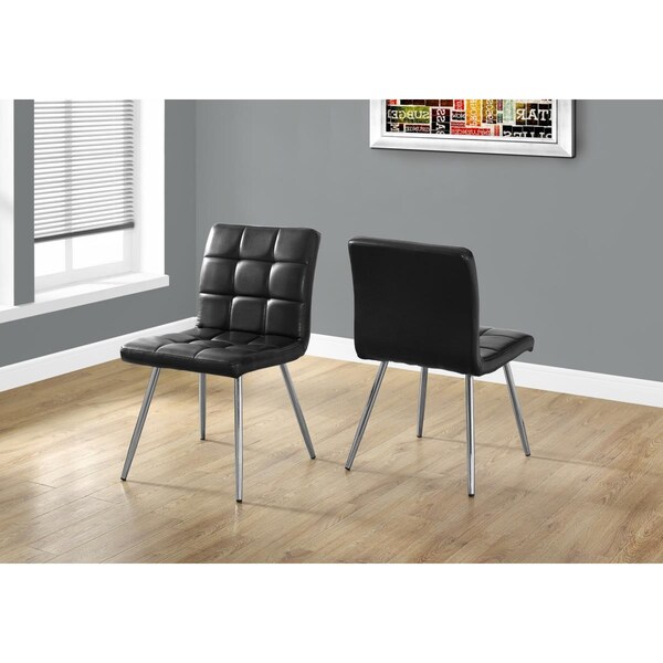 Gfancy Fixtures 31.5 in. Black Leather Look, Foam, Polyurethane & Metal Dining Chairs, 2PK - GF3657231