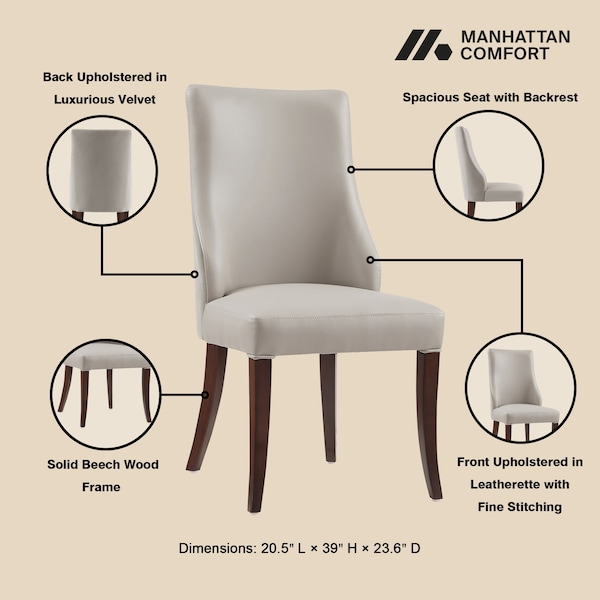 Manhattan Comfort Connie Dining Chair in Light Grey - Set of 2 - DC095-LG