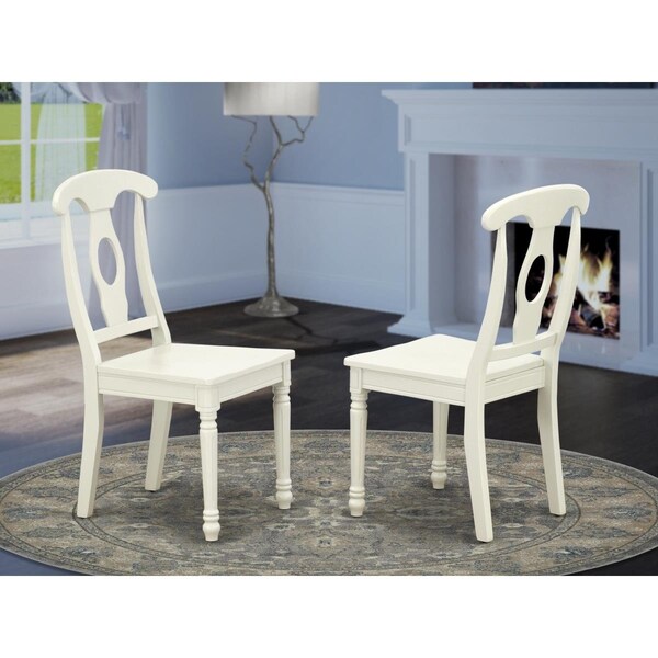 East West Furniture Napoleon Kenley Nappoleon-styled Dining Chair with Plain Wood Seat - Linen White - Set of 2 - KEC-LWH-W