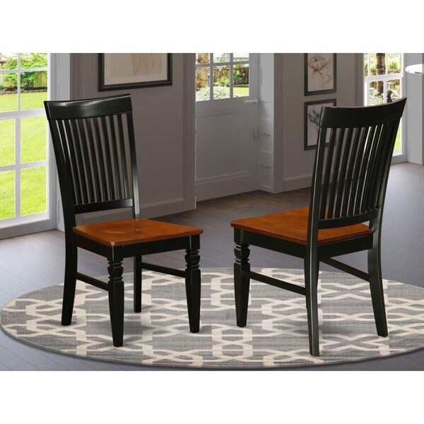 East West Furniture Weston Dining Wood Seat Chair with Slatted Back - Black - Set of 2 - WEC-BCH-W