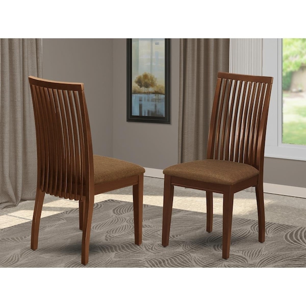 East West Furniture Ipswich Dining Chair with Linen Fabric Fabric Seat - Mahogany - Set of 2 - IPC-MAH-C