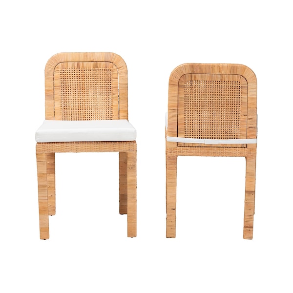 Baxton Studio Zariah Modern Bohemian Natural Brown Rattan and Mahogany Wood 2-Piece Dining Chair Set, PR - 233-2PC-13171-ZORO