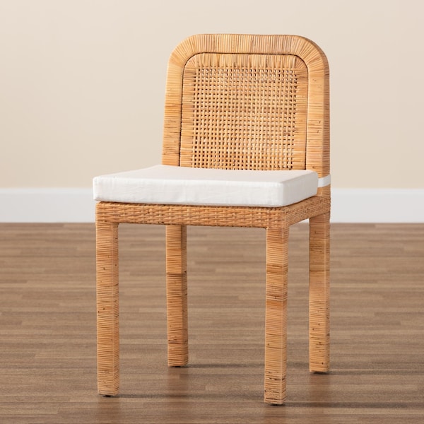 Baxton Studio Zariah Modern Bohemian Natural Brown Rattan and Mahogany Wood 2-Piece Dining Chair Set, PR - 233-2PC-13171-ZORO