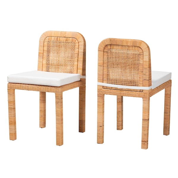 Baxton Studio Zariah Modern Bohemian Natural Brown Rattan and Mahogany Wood 2-Piece Dining Chair Set, PR - 233-2PC-13171-ZORO