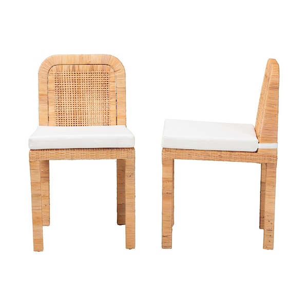 Baxton Studio Zariah Modern Bohemian Natural Brown Rattan and Mahogany Wood 2-Piece Dining Chair Set, PR - 233-2PC-13171-ZORO