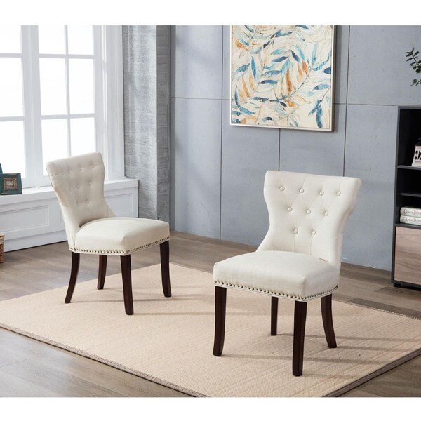 Kd Cuna Mid Back Button-Tufted Fabric Dining Side Chair, Beige - Set of 2 - KD2234665