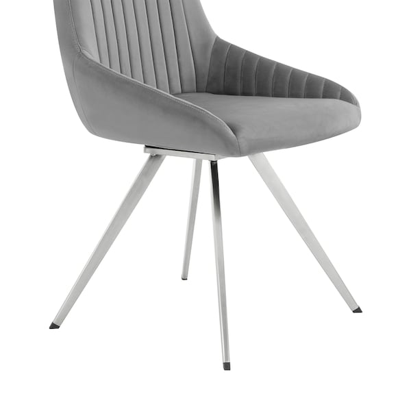 Armen Living Skye Swivel Gray Velvet and Brushed Stainless Steel Dining Room Chairs - Set of 2 - LCSKSIGR