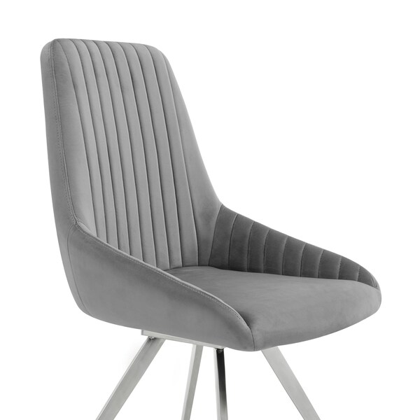 Armen Living Skye Swivel Gray Velvet and Brushed Stainless Steel Dining Room Chairs - Set of 2 - LCSKSIGR