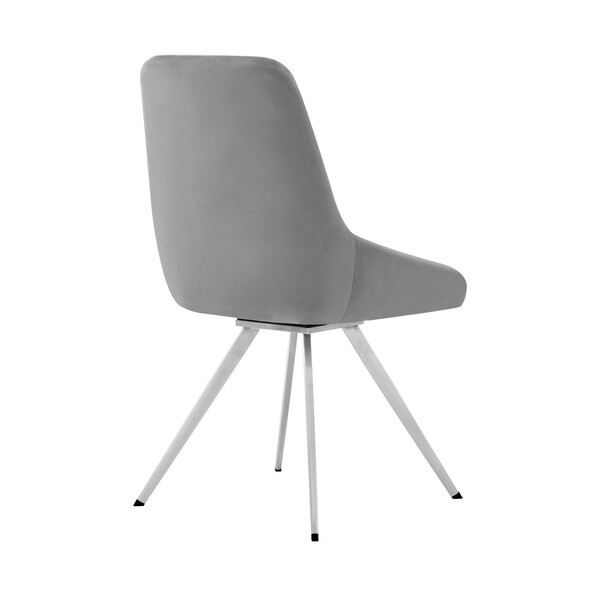 Armen Living Skye Swivel Gray Velvet and Brushed Stainless Steel Dining Room Chairs - Set of 2 - LCSKSIGR