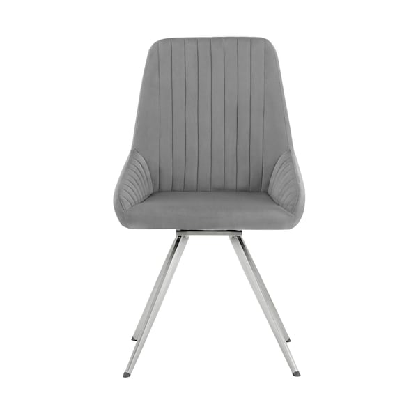 Armen Living Skye Swivel Gray Velvet and Brushed Stainless Steel Dining Room Chairs - Set of 2 - LCSKSIGR