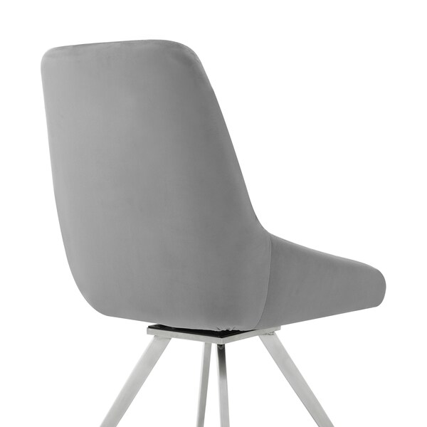Armen Living Skye Swivel Gray Velvet and Brushed Stainless Steel Dining Room Chairs - Set of 2 - LCSKSIGR
