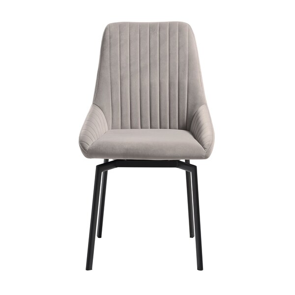 Armen Living Susie Swivel Upholstered Dining Chair in Gray Fabric with Black Metal Legs - Set of 2 - LCSUSIGRYBLK
